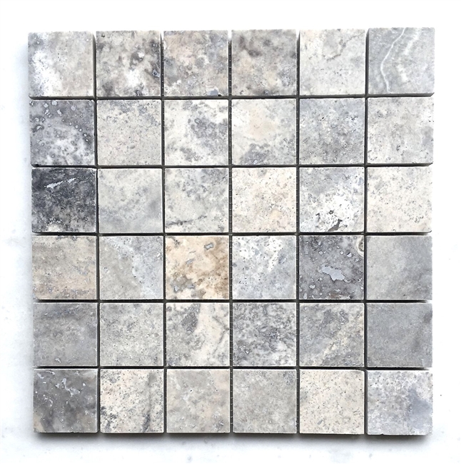 Silver Gray Travertine 2x2 Honed Filled Mosaic Tile