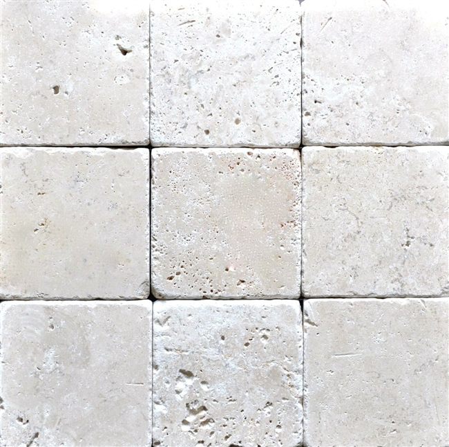Light 4x4 Brushed Straight Edge Travertine Floor and Wall Backsplash Tile 