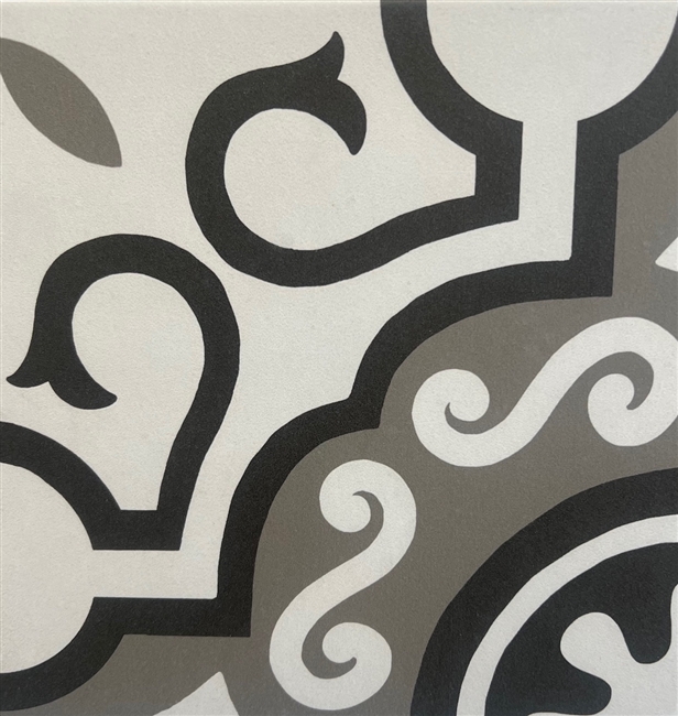 Flora Encaustic Soft Gray White 8x8 Satin Glaze Porcelain Tile